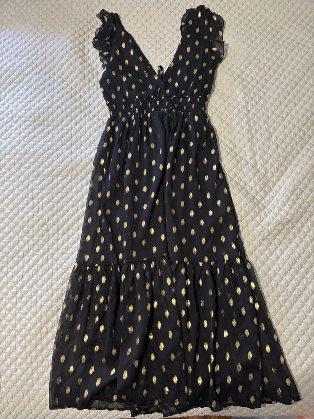 Lulu's Black Maxi Dress with Gold Dot Accents